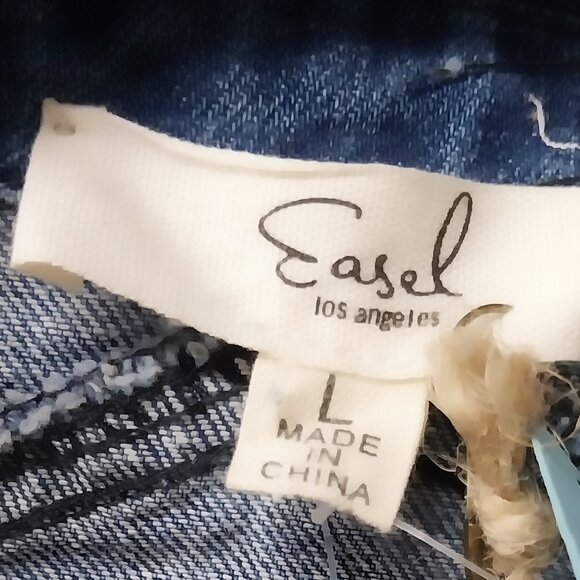 3654 Size Large Easel Upcycled Jean Shacket In Pink and Grey. NWT. - Picture 7 of 7